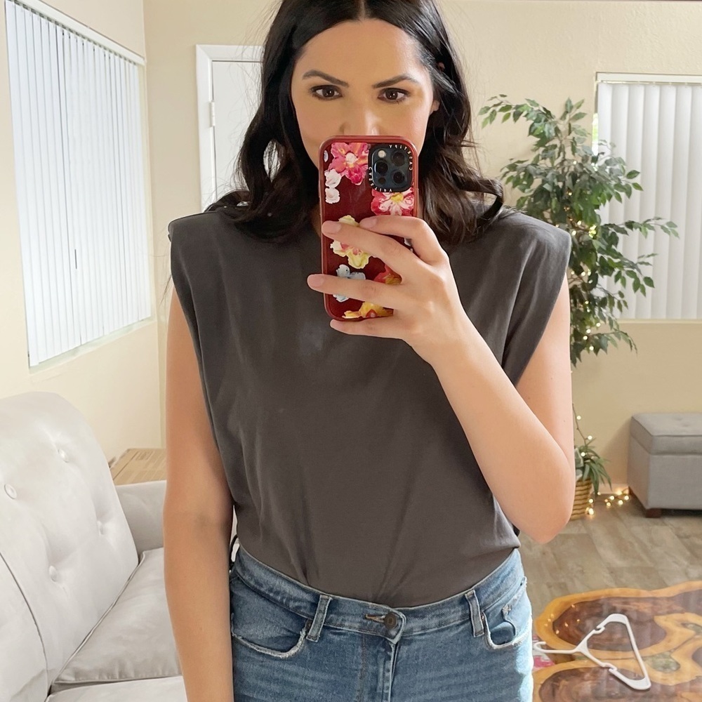 Storets grey padded shoulder top